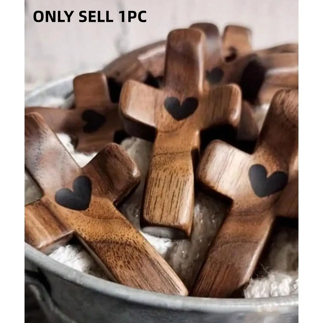 Wooden Heart Cross, Inspirational Cross Gift, Handheld Pocket Cross, Stress Relief Religious Gift, Church Gift, Home Decor, Religious Decoration