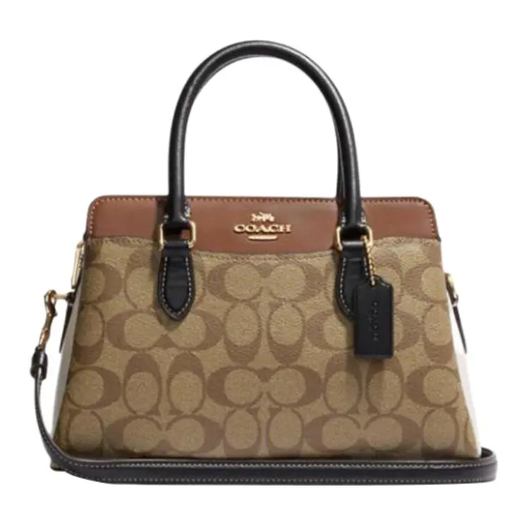 COACH Darcie 26 Classic Monogram Zip-Top Crossbody Handbag for Women, Medium Size, Khaki Leather