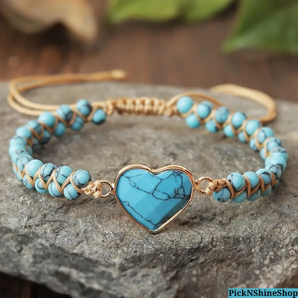 Boho Turquoise Heart Bracelet for Women, Handmade Beaded Stone Friendship Gift with Stainless Steel for Daily & Vacation Wear, Bracelets, Friendship Bracelets