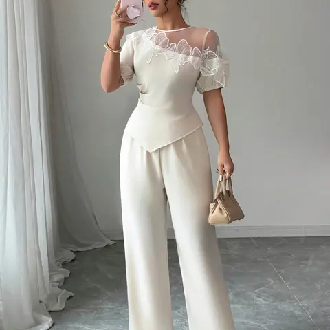 Women's Autumn Winter Casual Dress, Long Sleeve Round Neck A-Line Fit Midi Dress, Elegant Chic Lace Plain Pattern, Perfect for Daily Wear Basic