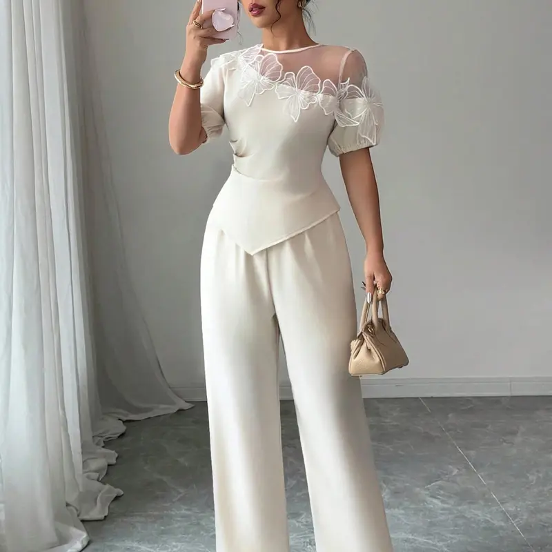 Women's Autumn Winter Casual Dress, Long Sleeve Round Neck A-Line Fit Midi Dress, Elegant Chic Lace Plain Pattern, Perfect for Daily Wear Basic