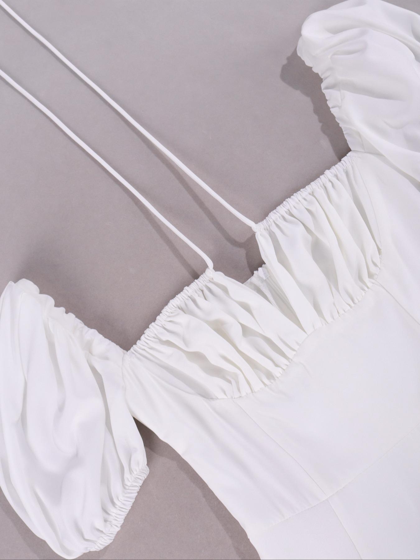 Women'S Off The Shoulder Ruched Tie Front Split Thigh Slit Dress, Elegant Puff Sleeve A Line Long Dress For Party Holiday Dating Wear, Chic Milkmaid Dress, Ladies Summer Clothes Fit