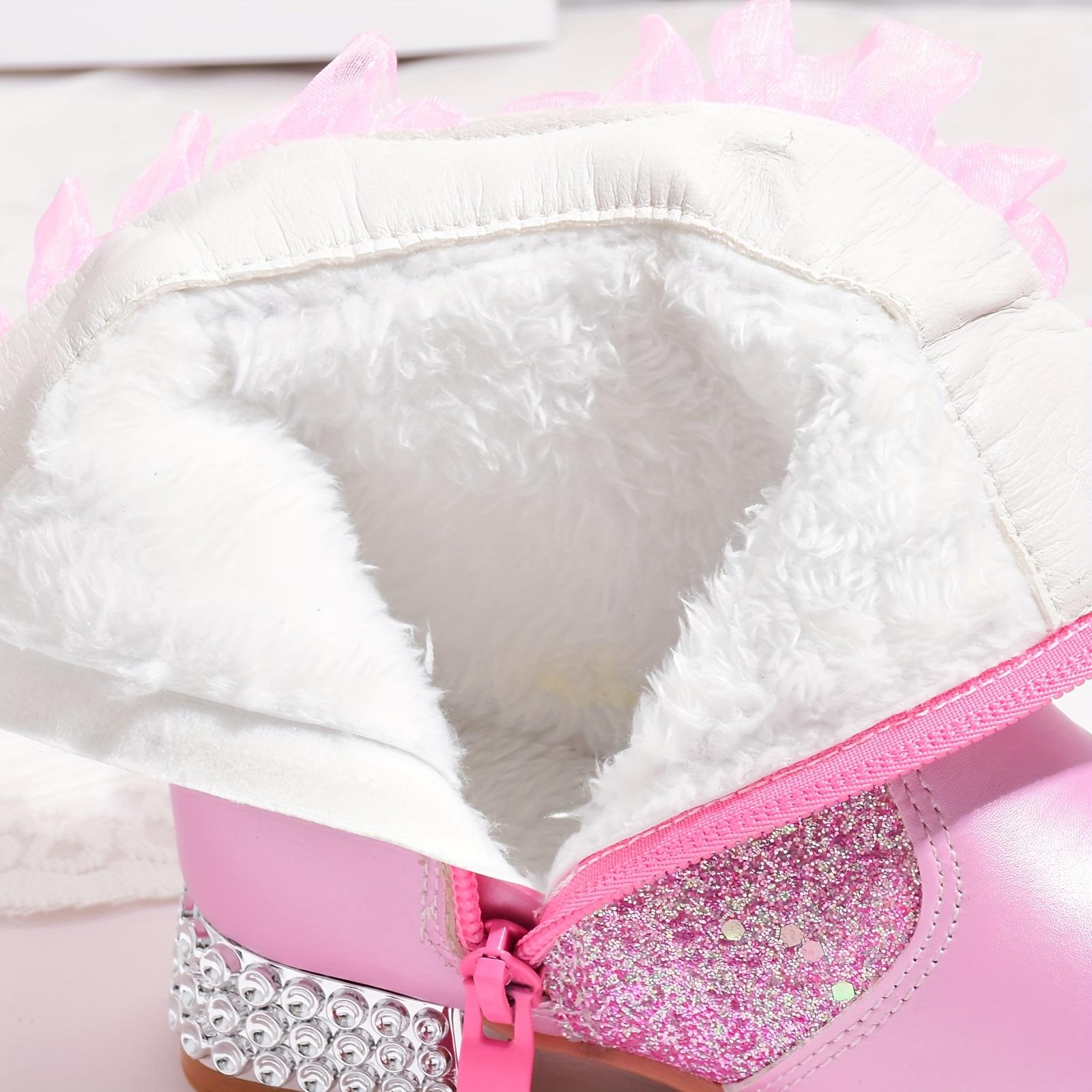 Warm Boots Winter Fleece Lined |                   Fashion Short Boots for Girls New Warm High Heel Princess Bowknot Daily Shoes
