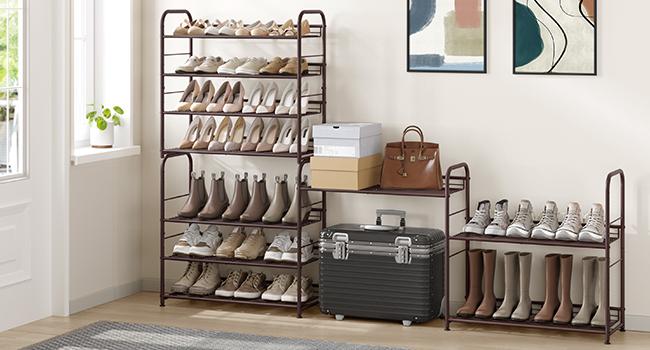 4-layer metal stackable shoe rack, capable of accommodating up to 20 pairs of shoes, adjustable diagonal tower storage rack, multifunctional and sturdy shoe rack, suitable for hallways, garages, etc