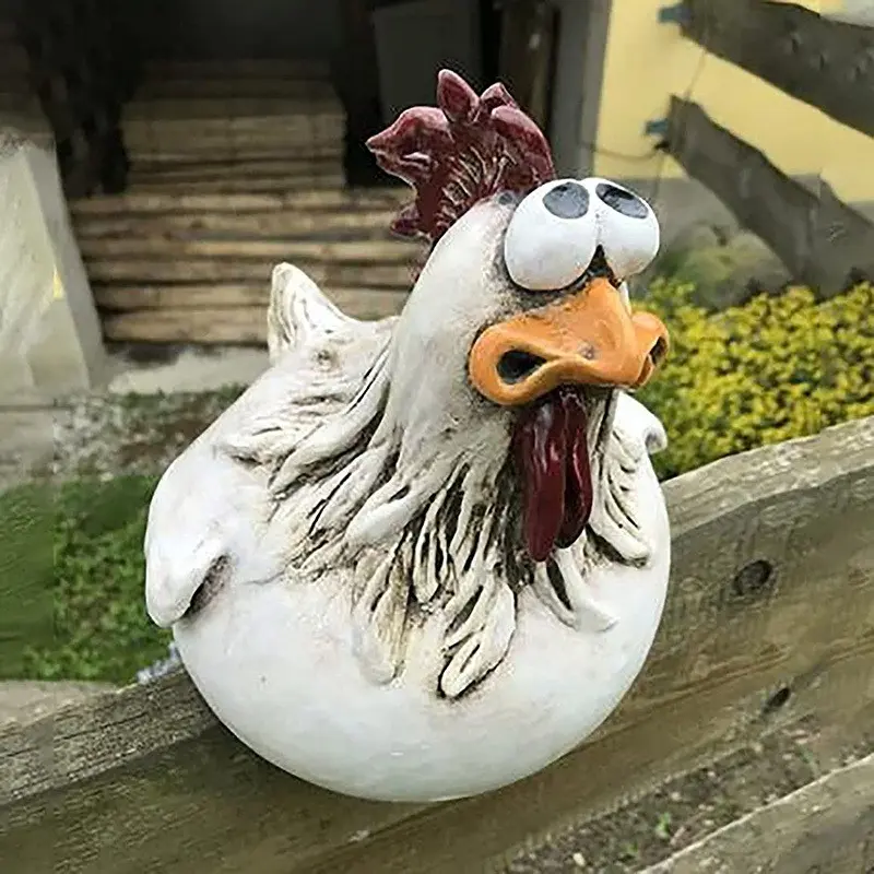 Cross-Border Rural Chicken Decorative Ornament, Fence Court Design, Creative Garden Fairy Tale Life, Large Eye Chicken Statue Resin Figurine Statue