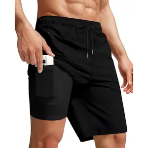 Men Swim Trunks with Compression 9 Inches Breathable Liner Quick Dry Zipper Pockets for Board Beach Gym RunningGift.