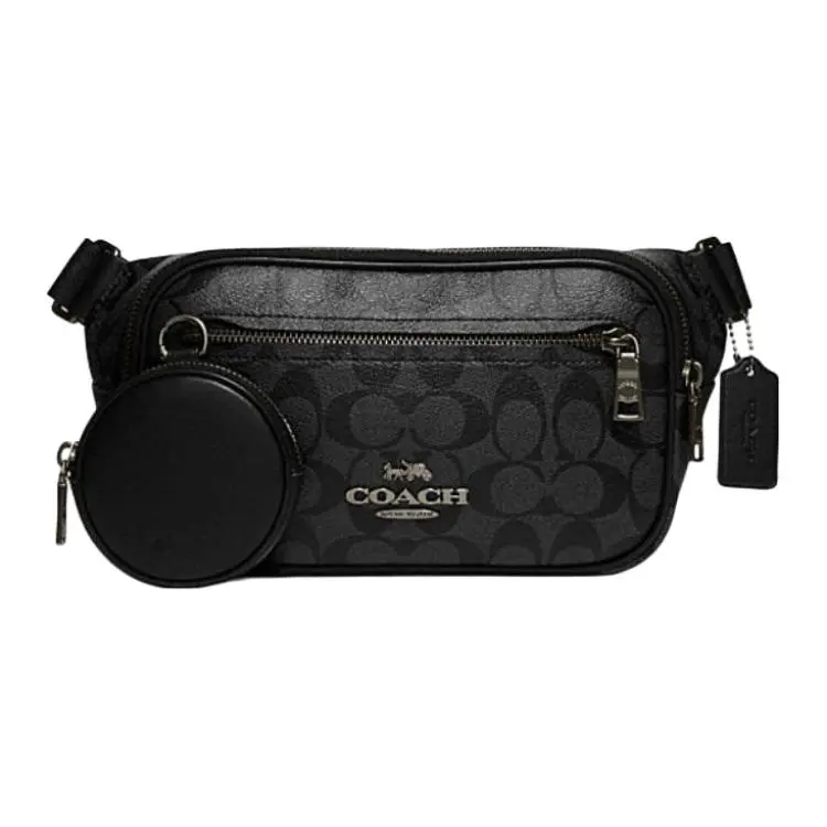 COACH Elias 23 Logo Zippered Sling Crossbody Bag for Men – Leather, Medium, Black