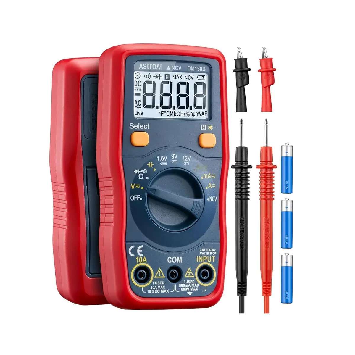 Digital Multimeter, 4000 Counts Auto-Ranging, AC/DC Voltage Current Resistance Capacitance NCV Tester, 1.5V 9V 12V Battery Test, CAT III 600V, for Home Repair Electrical Work