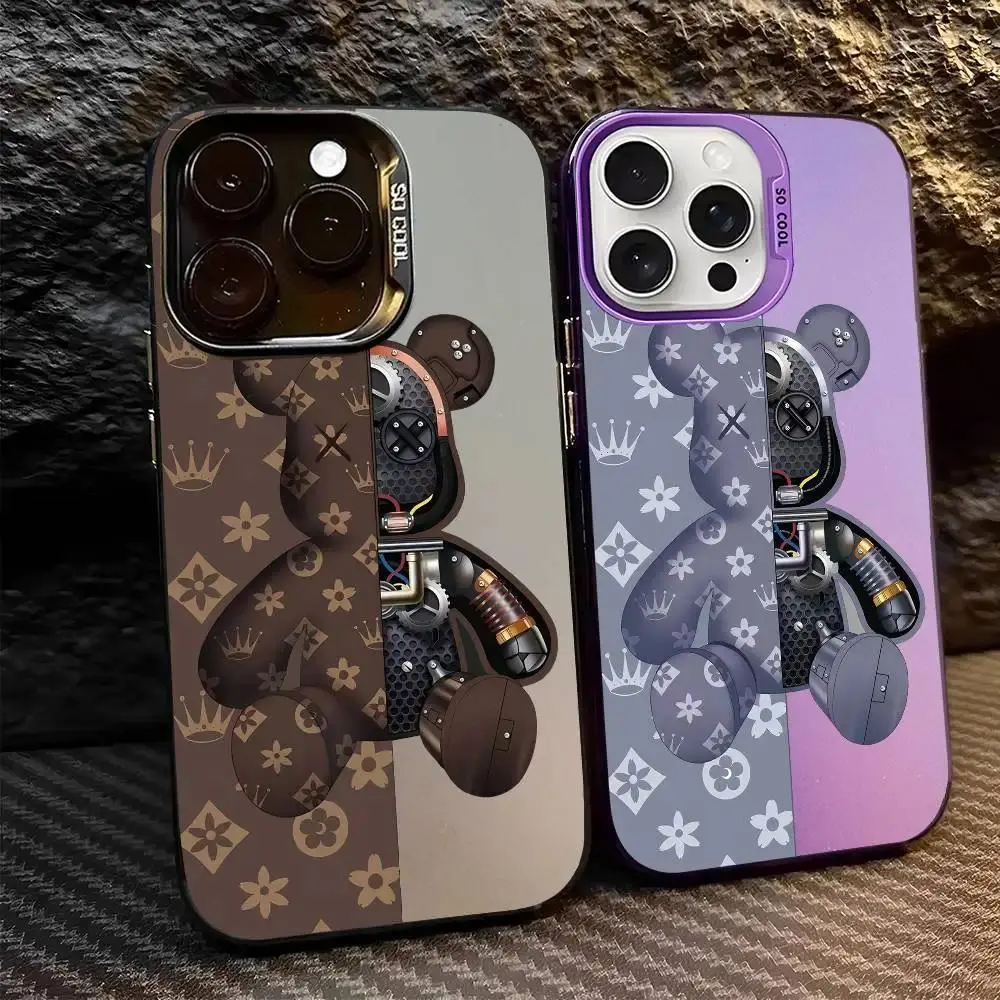 Luxury Printing Machine Bear Phone Case For iPhone 16 15 14 13 12 11 Pro Max X XR XSMAX 8 7 Plus Matte Back Anti Fall Cover
