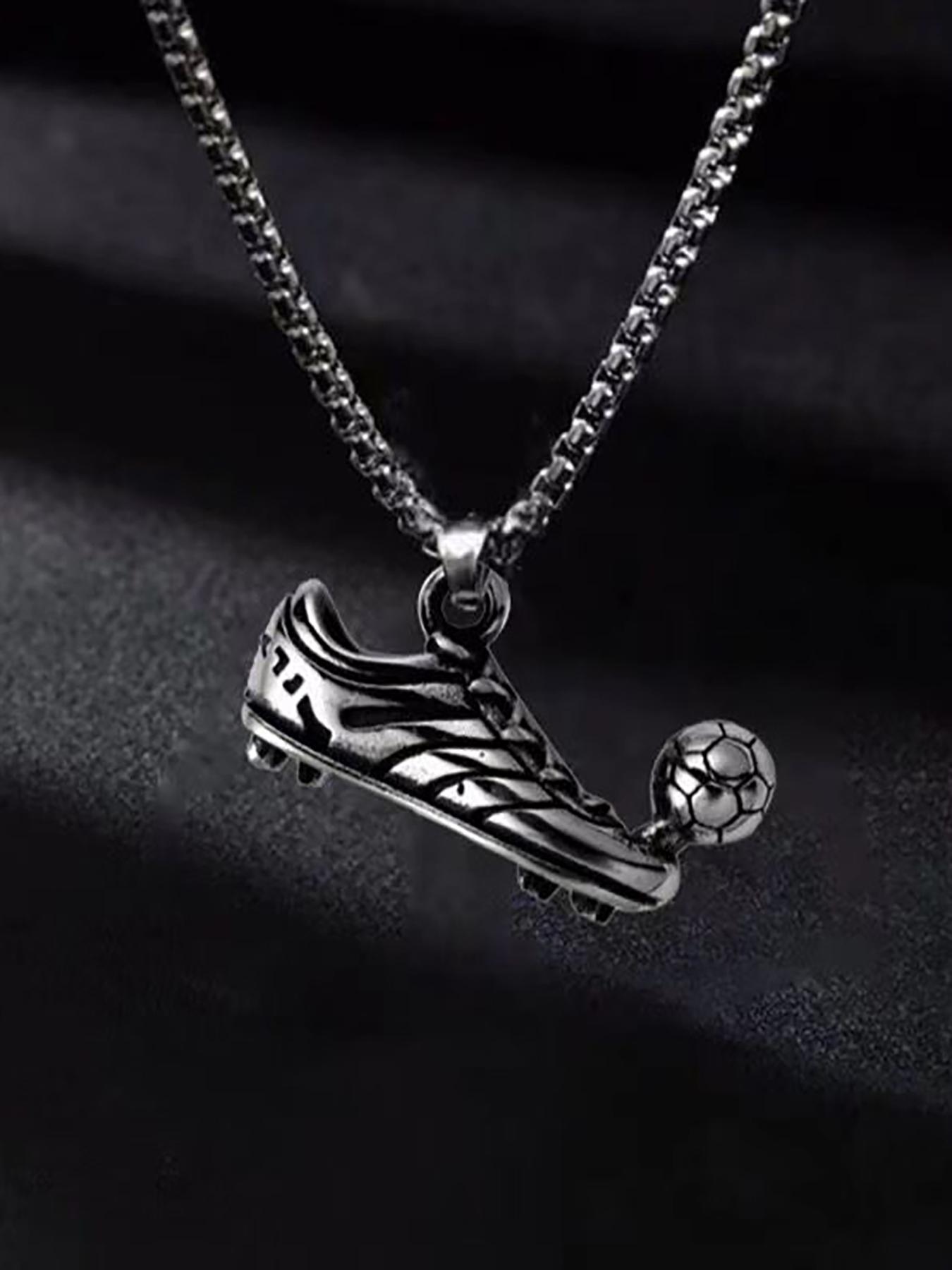 Men's Football Shoe Charm Pendant Cuban Link Necklace, Fashionable Street Style Jewelry For Party, Daily Clothing Decor For Boy, Casual Trendy Jewelry, Trendy Charms Necklace