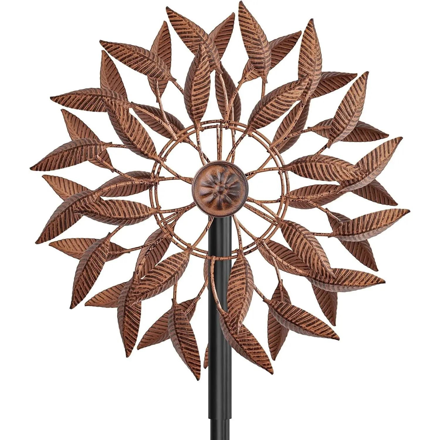 Wind Spinners Outdoor for Yard Garden, 360° Metal Windmills Art Decor with Stake, Kinetic Wind Sculpture for Lawn Patio Outside Ornaments, 63.5 x 12.5 Inches (Rust Color)