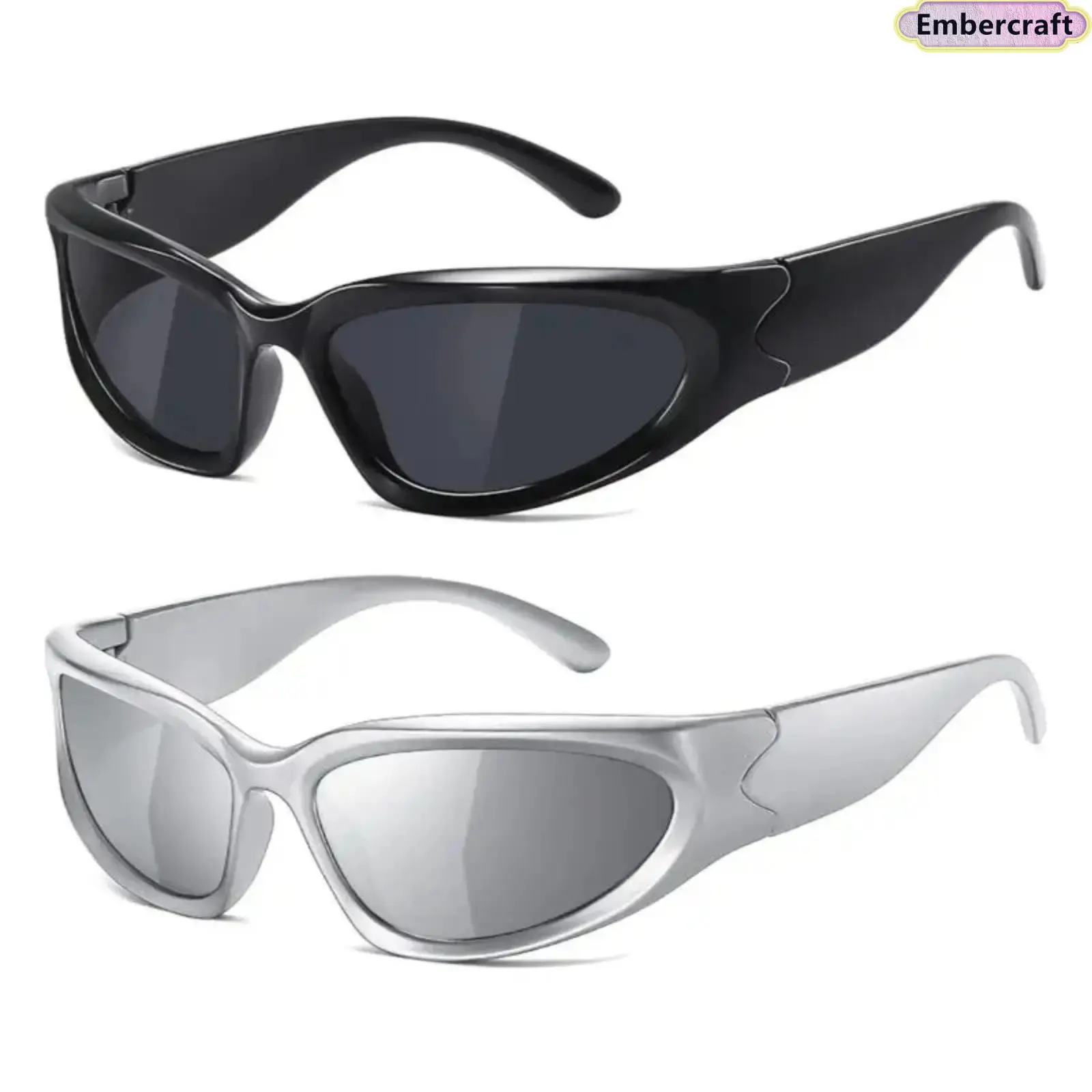 Aesthetic Y2K Shield Sunglasses for Women & Men, Viral Wrap Around Rimless Sports Glasses, Futuristic UV400 Polarized Lightweight Eyewear, Techwear Street Style Shades for Festival, Rave, Driving, Cycling, Vacation & Daily Wear