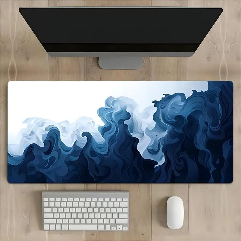 Abstract Blue and White Textured Gaming Mouse Pad Anti-Slip Rubber Base Wireless Mouse Pads for Desk, Computers, Laptop, Office Desk
