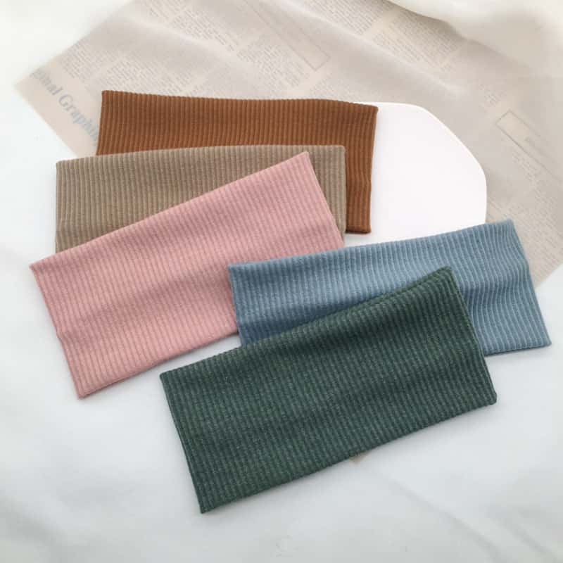 5Pcs Women's Ribbed Workout Headbands - Wide Elastic Sweatbands for Yoga & Running