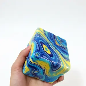 8CM Nebula Blue Gold Marble Swirl Ice Cube Taffy Squishy, Soft Malleable Squeeze Toy, Space Themed Anxiety Relief Toy for Adult & Kid Collection