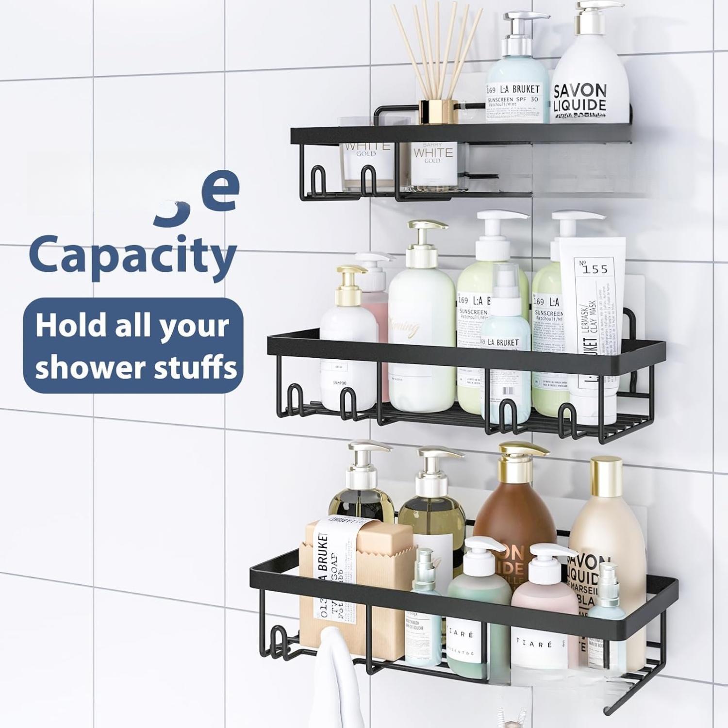 5 Pack Shower Caddy Organizer Rack Shelf for Inside Shower, Adhesive Bathroom Wall Storage Basket Rustproof Stainless Steel Shampoo Holder, Bathroom.