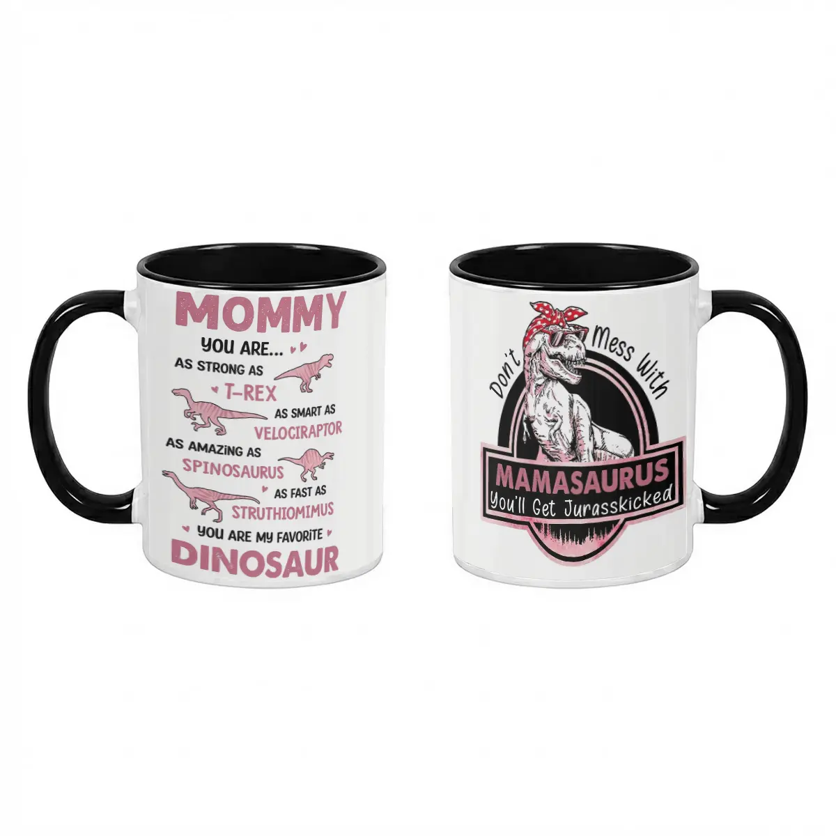Mamasaurus Dinosaur Coffee Mug (11oz/15oz) Pink TRex And Raptor Graphic Print Durable Ceramic Material With Comfort Handle Perfect For Mothers Day Gift Morning Tea Routine Birthday Present For Mom Office Desk Display Or Home Kitchen Decor