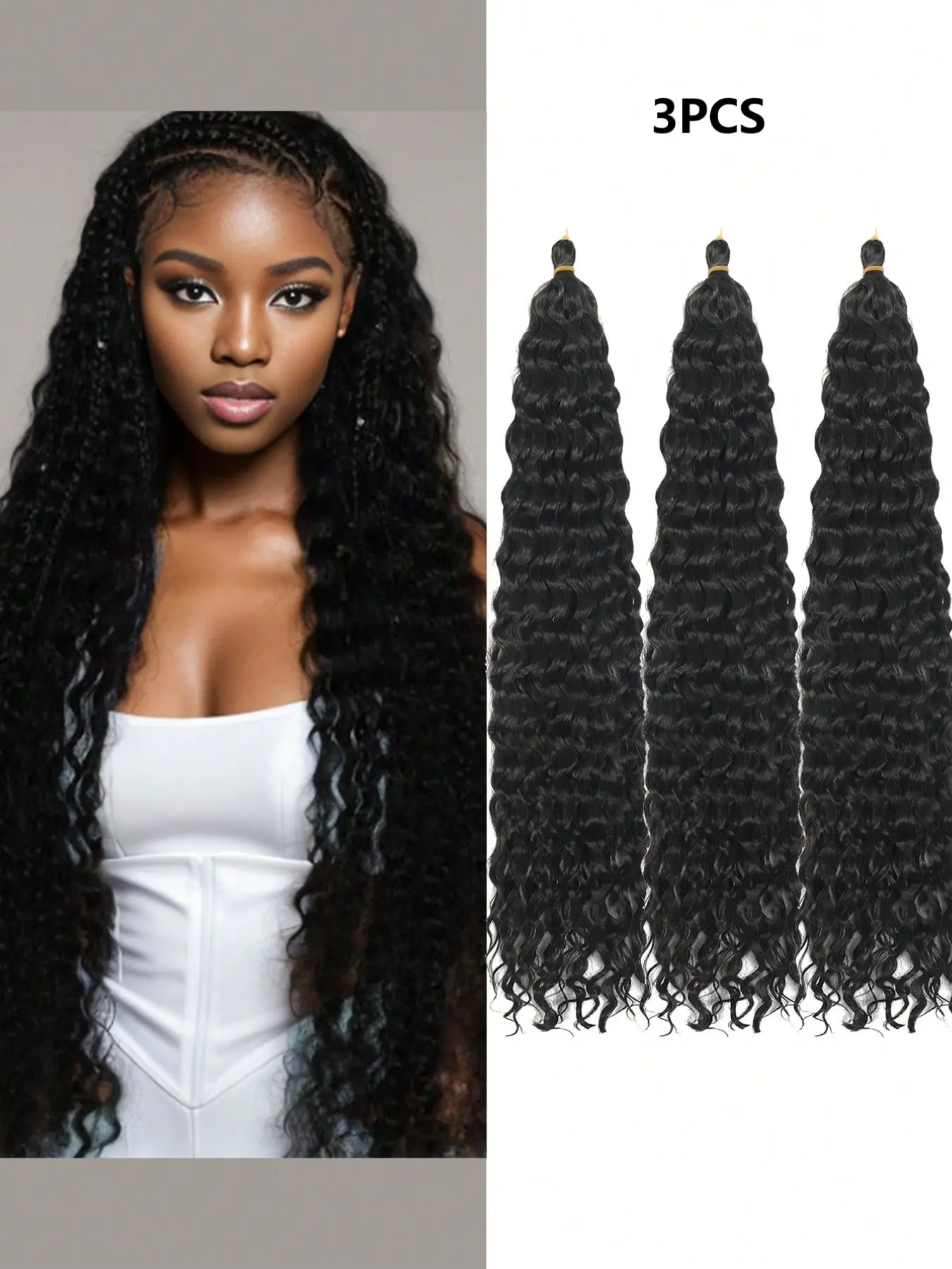 3 Packs Curly Crochet Hair Crochet hair Black Color for Women 20/22/30 inch Deep Wave Braiding hair,Synthetic Bohemian Crochet Braid Synthetic Boho Braids Water Wave Crochet hair Extensions For Woven Used Daily Party Cosplay Halloween And Christmas
