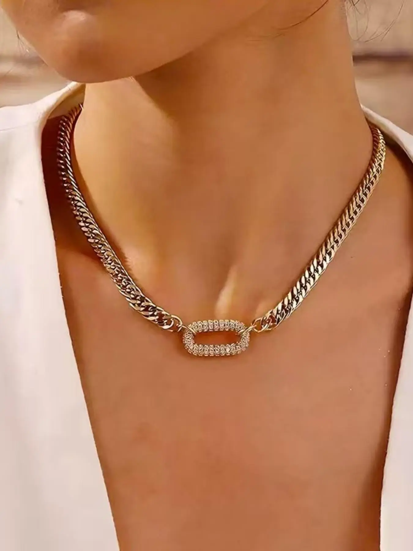 Classic Retro Cuban Chain Zircon Pendant Necklace, Elegant Jewelry for Women, Perfect Gift for Valentine's Day, Daily Wear Accessory