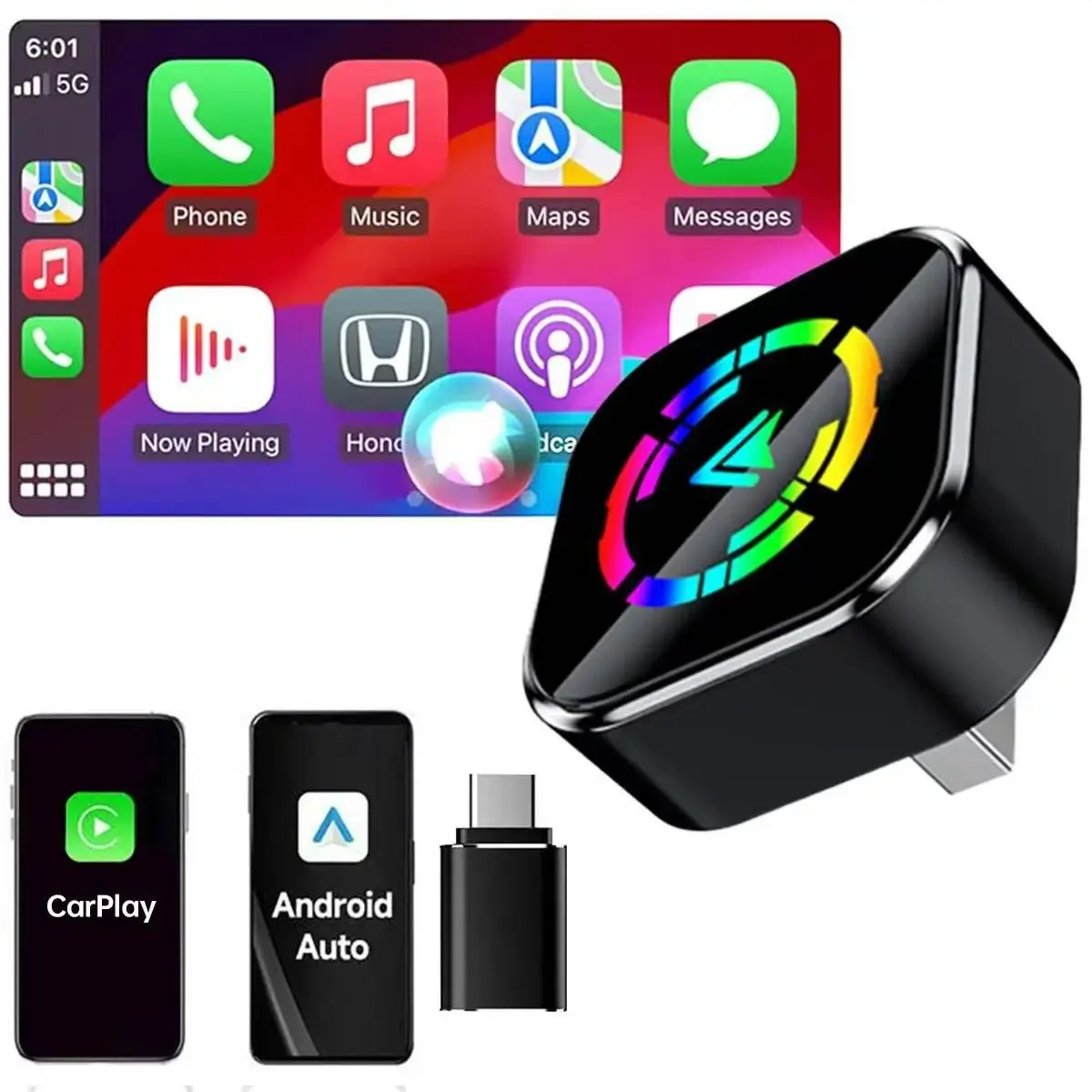 Wireless Carplay Adapter, No-Drill Installation, Retains Original Functions, Supports Hands-Free Calling, Voice Control, Metal Enclosure, Carplay Dongle Connectivity