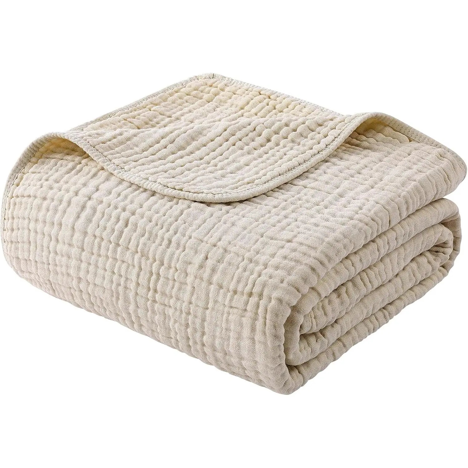 Yoofoss Muslin Blanket 100% Organic Cotton Large Twin Size 60" x 80" Lightweight Breathable Summer Gauze Blanket for Adults Bed Couch Apricot White