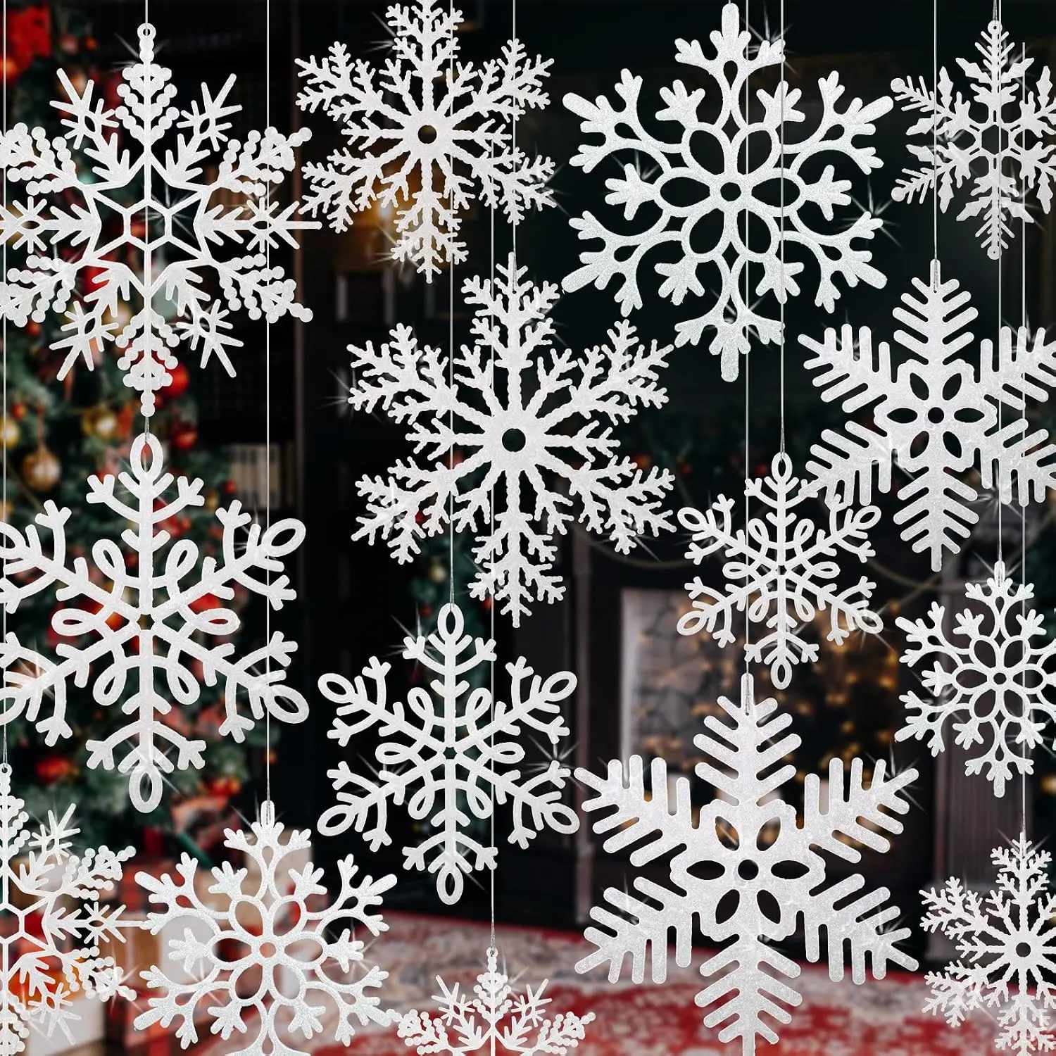 24 count 11.8 Inch Large Snowflakes Ornaments - Outdoor Christmas Decor Glitter Giant  Snowflake Decorations for Indoor Outdoor Christmas Tree Decorations(White)