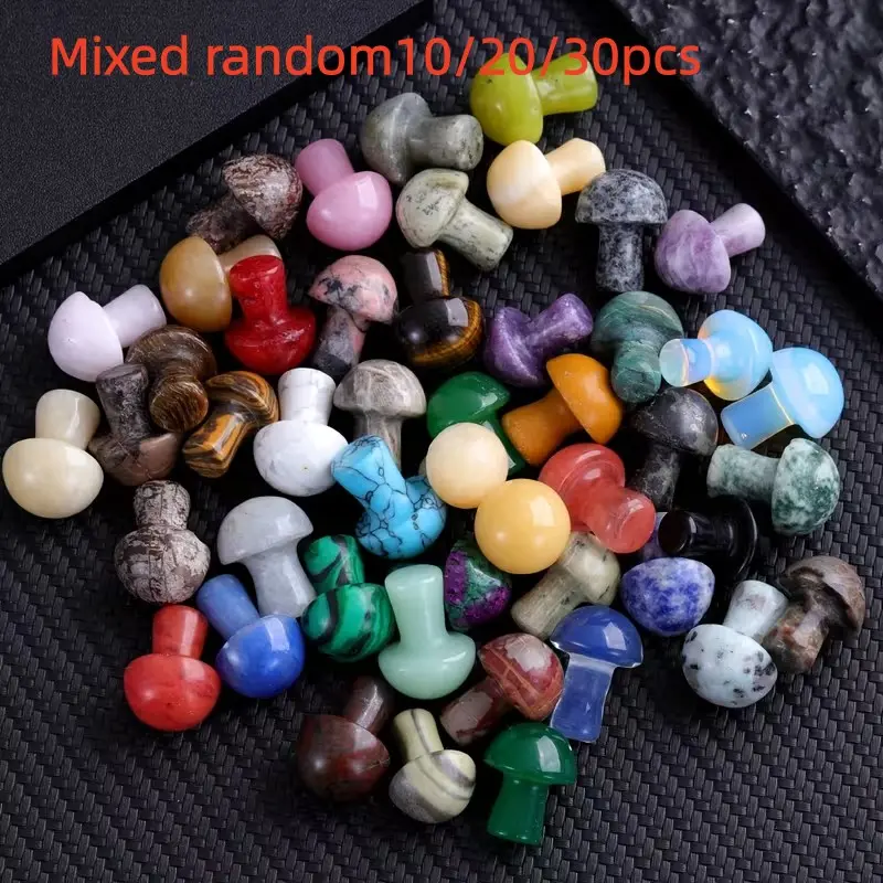 10/20/30pcs Random 1.98cm Artificial Crystal Tiger Eye Opal Agate Mushroom, Home Decor Crystal Ornaments Flower Pot Fish Tank, DIY Mushroom Kit Valentine Gift