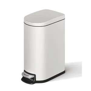 2.6 Gallon Metal Bathroom Trash Can with Lid, Slim Step-On Bin with Soft-Close, Removable Inner Bucket – Stainless Steel/Black/White/Beige