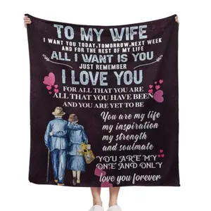 Dark Purple Vintage Texture Elderly Couple Walking Back View To My Wife Lifelong Soulmate Quote Flannel Throw Blanket Husband Forever Love Commitment Warm Comfort Anniversary Birthday Valentine Gift For Wife 30*40in 40*50in Hand Knitted Chunky Chenille