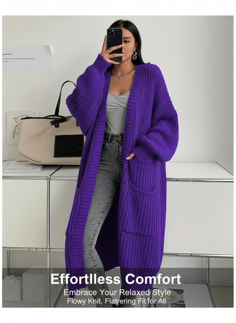 Women 2026 Long Knee Length Tunic Cardigan Sweater Autumn Winter New Lazy Style Loose Thickened Knitted Coat Fashion Trend Suitable for Formal Occasions or Daily Wear Pursuing Unique Temperament Women 2026 Long Knee Length Tunic Cardigan Sweater Autumn Winter New Lazy Style Loose Thickened Knitted Coat Fashion Trend Suitable for Formal Occasions or Daily Wear Pursuing Unique Temperament