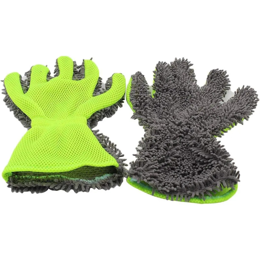 2-Pack Fingered Microfiber Wash Mitts Gloves - Scratch-Free, Large Size, Machine-Washable, Suds-Absorbent, for Automotive Interior, Exterior & Wheel Tight Spot Cleaning