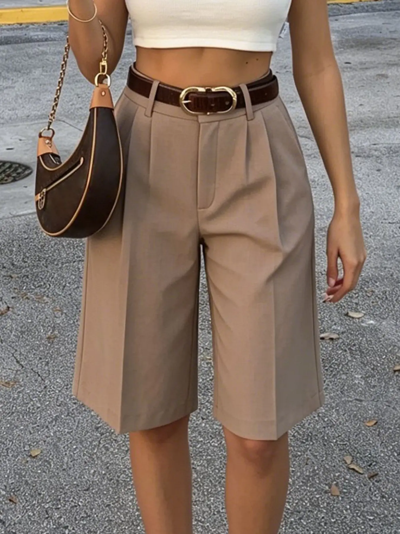 Pleated Wide Leg Suit Pants, Daily Wear with Belt, Sleek and Straightening Effect, Perfect for Everyday, Comfortable and Stylish