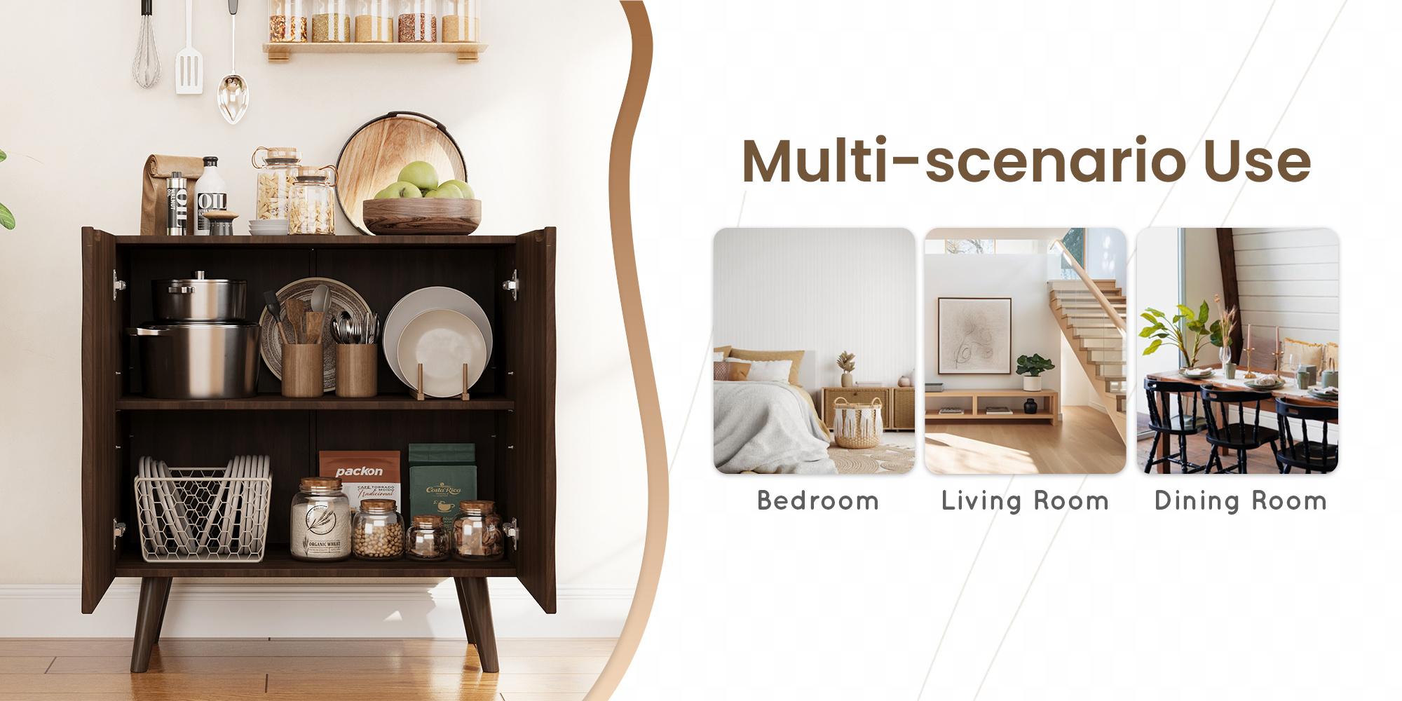 Storage Cabinet with Wavy-Pattern Doors - Two-Door Sideboard with Adjustable Shelves for Dining & Entryway