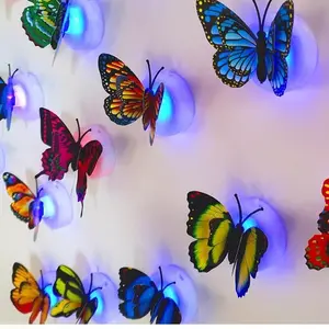 Random Color 24Pcs 3D Butterfly LED Night Light, Glowing Luminous Wall Sticker Decal, LED Firefly Lights for Bedroom Home Party Festival Decor