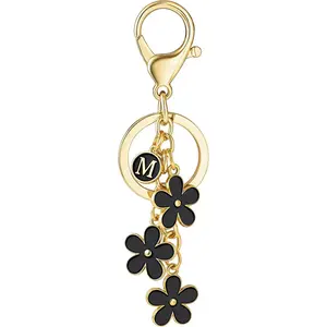 SELOVO Initial Keychain White/Pink/Black Cute Keychain Girl Purse Charms for Handbag Cute Letter Flower Keyring for Backpack