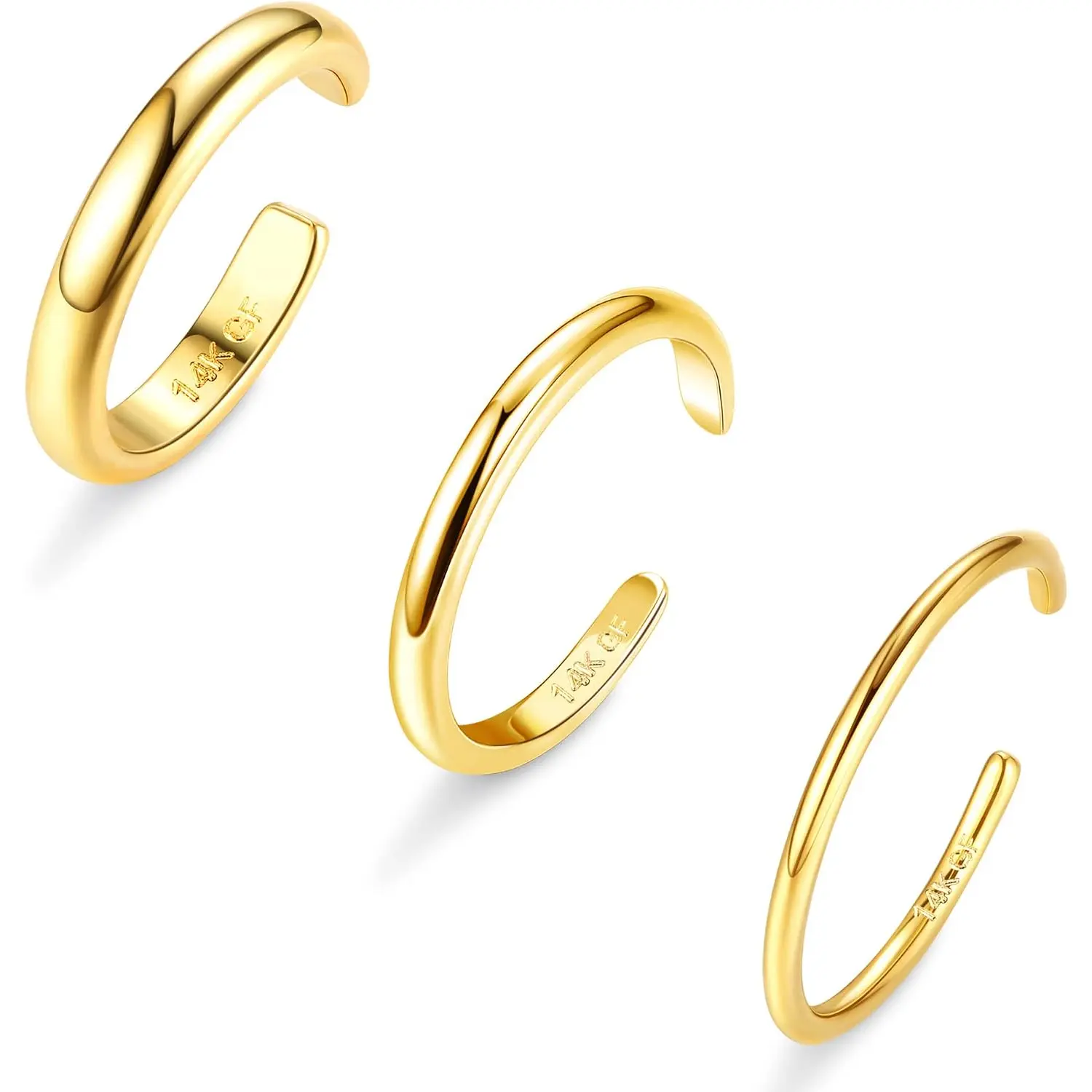 ORAZIO Dainty Toe Rings for Women Non Tarnish-14K Gold Filled Toe Ring Set| Waterproof Adjustable Open Toe Rings Hypoallergenic,Thin Bands,Summer Beach Foot Jewelry,Simple 1mm 2mm 3mm Band Ring.3 PCS