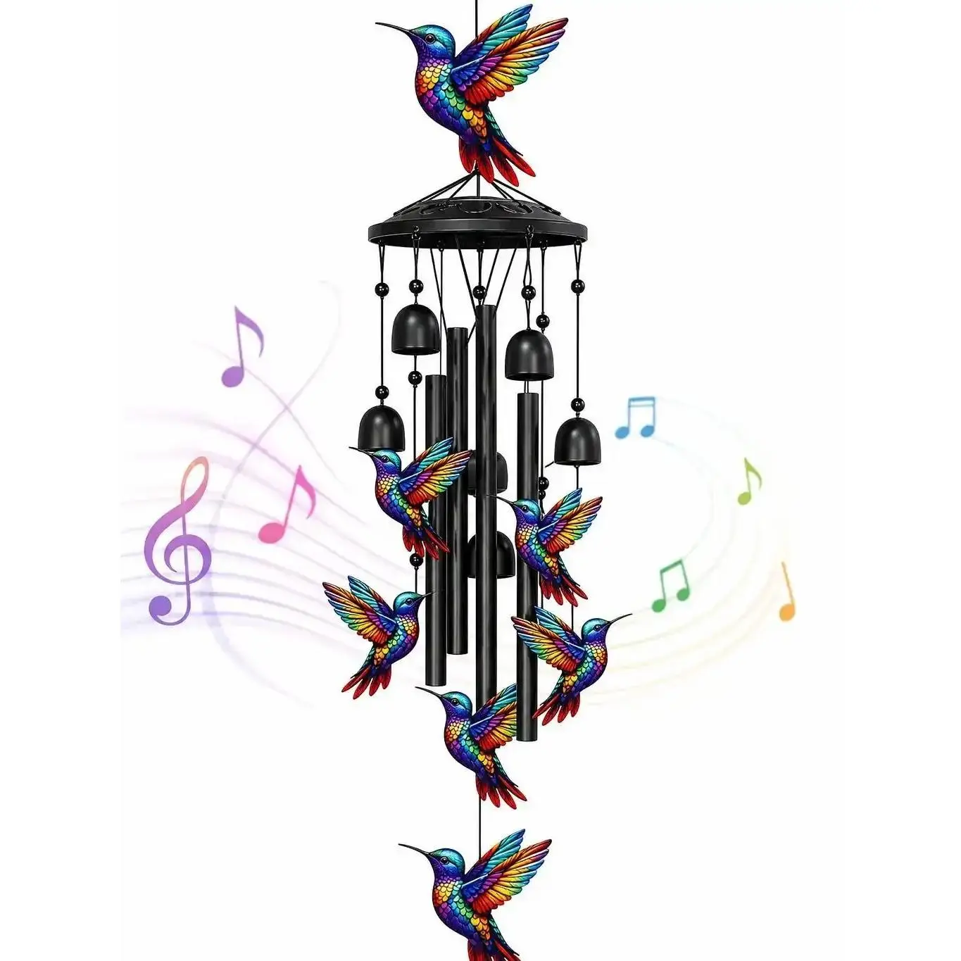 Outdoor Hummingbird Wind Chimes, Colorful Rainbow Metal Wind Chime with Bells, Sympathy Memorial Gift for Women, Mom & Grandma, Remembrance Wind Chime for Loss of Loved One, Garden Patio Porch Decor Witch farmhouse