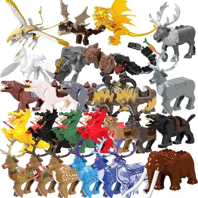 2026 hot item Magic Movies Medieval Animal Figure Building Blocks Dragon Elk Wild Boar Bighorn Sheep Dog Mini Model Bricks Toys DIY Kids Gifts