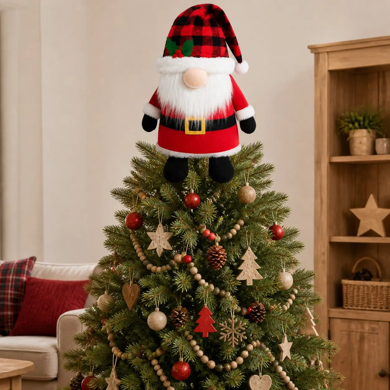Plaid Santa Claus Ornament, Holiday Decorative Piece, Perfect for Home Gatherings, Window Displays, Table Settings, Festive Atmosphere