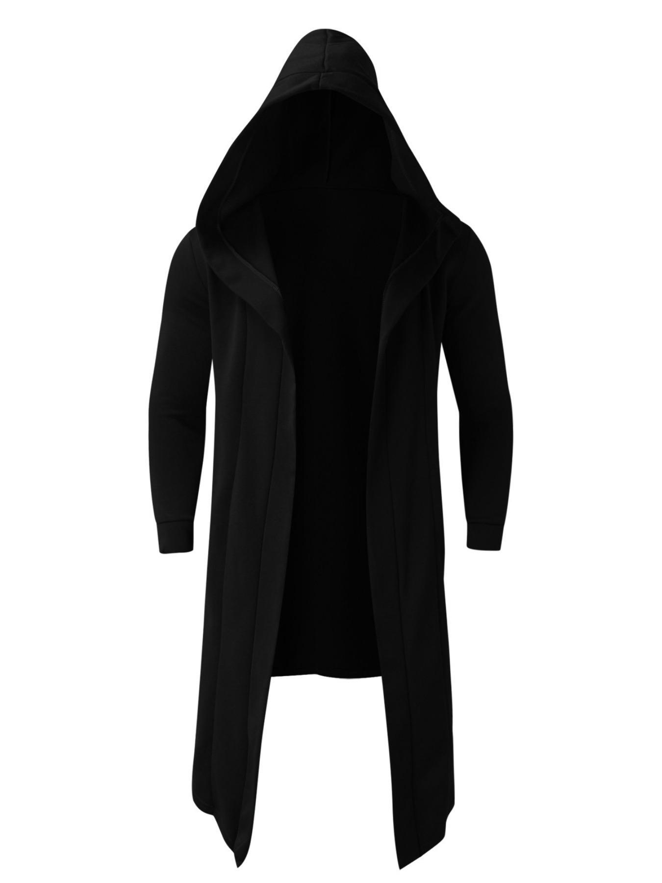 Men's Solid Pocket Hooded Cape Coat, Regular Fit Casual Long Sleeve Open Front Outerwear for Fall & Winter,   Hoodie Jacket, Men's Clothes for Daily Wear