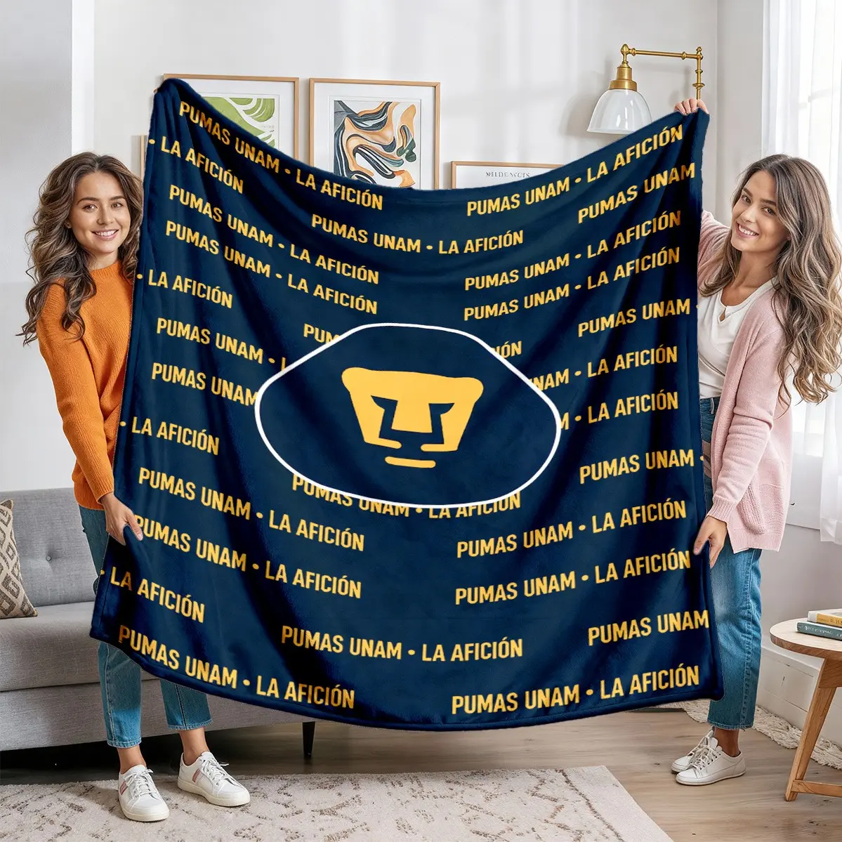 Puma Unam Team Logo Flannel Blanket, Mexican Football Style, Blue Color Combination, Ideal Gift for Sports Fans, Cozy and Warm