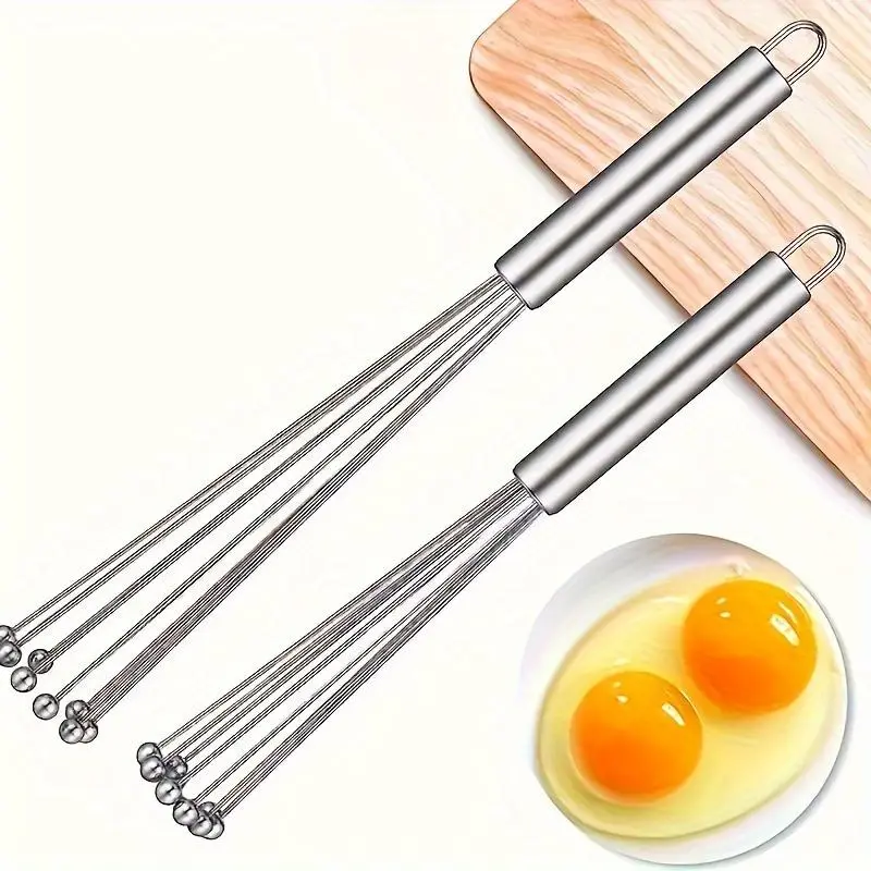 Stainless Steel Handheld Egg Beater Utensils - 10-in/12-in Pearl Egg Cream Mixers for Kitchen Baking - 1pc/2pcs Options