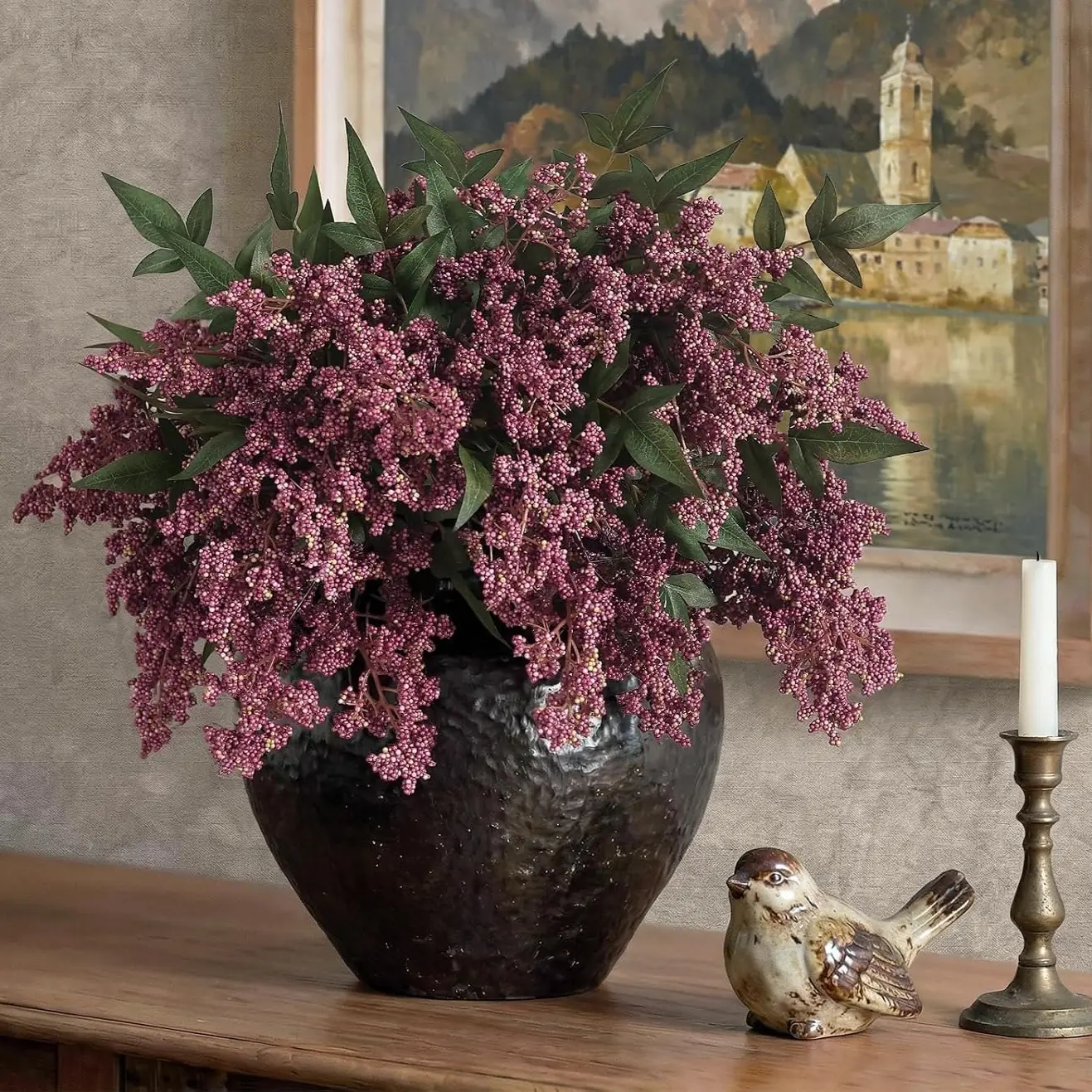 6-12 Pack Artificial Nandina Berry Stems, Lifelike Faux Plant Branches for Home Decor, Vase Displays, Farmhouse-Style DIY Bouquets & Table Centerpieces