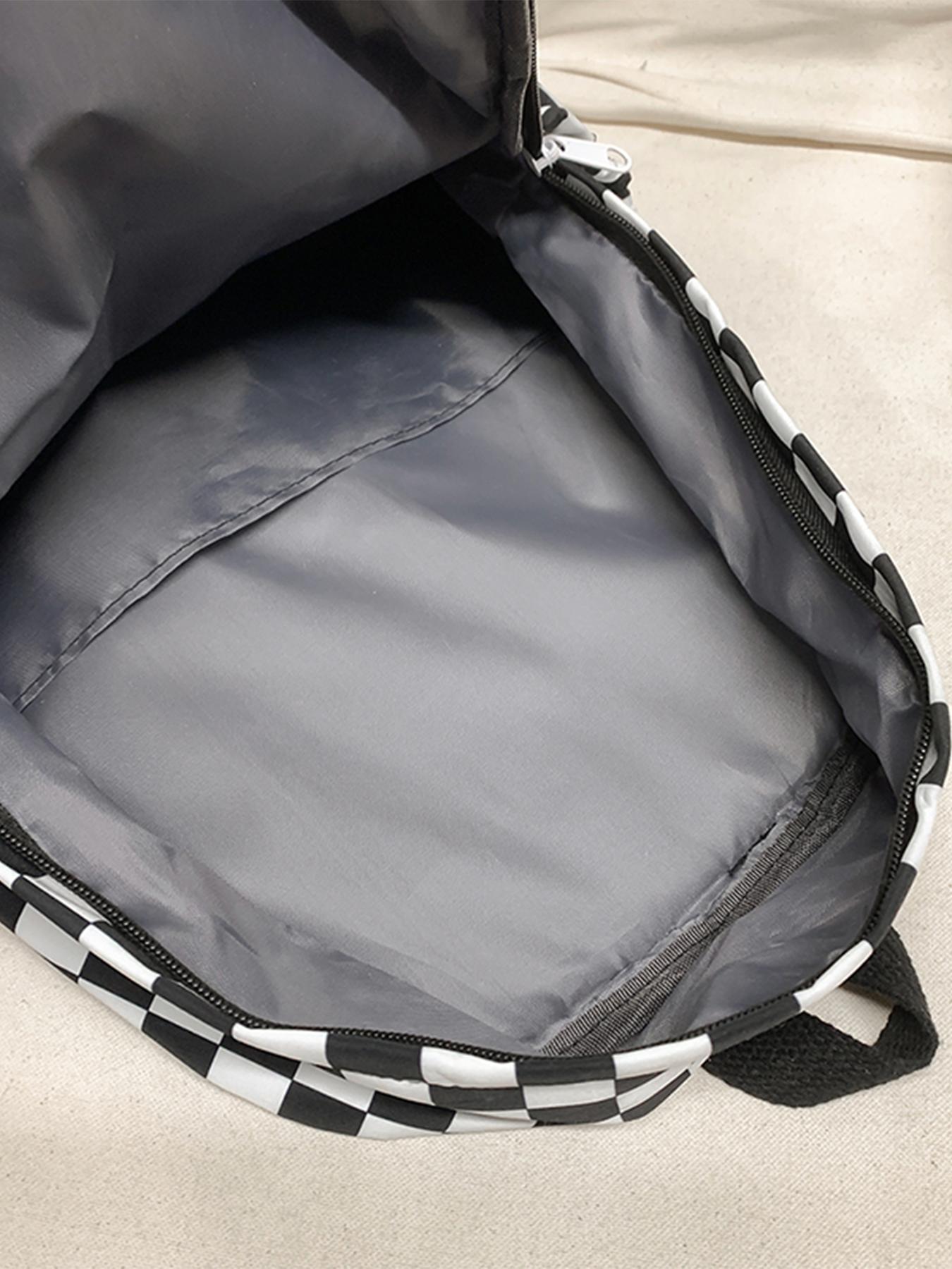 Checkerboard Pattern Backpack & Lunch Bag & Pencil Case Set, Casual Large Capacity School Bag Set for Women & Men, Fashionable Backpack Set for Daily Use