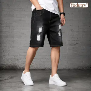 Yodutry Men's Ripped Denim Shorts Light Wash Slim Fit Cotton Distressed Jean Shorts Summer Casual Frayed Hem Half Pants