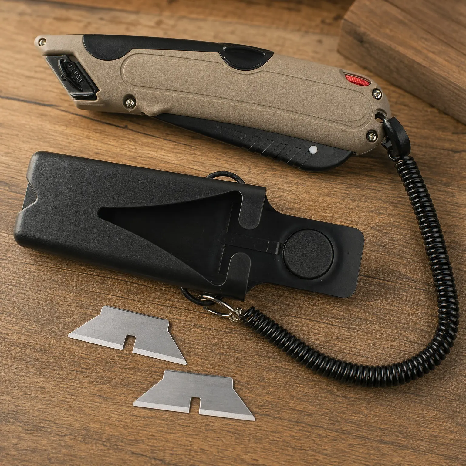 Self-Retracting Safety Utility Knife Box Cutter with Holster and Lanyard for Warehouse and Cardboard CuttingGift