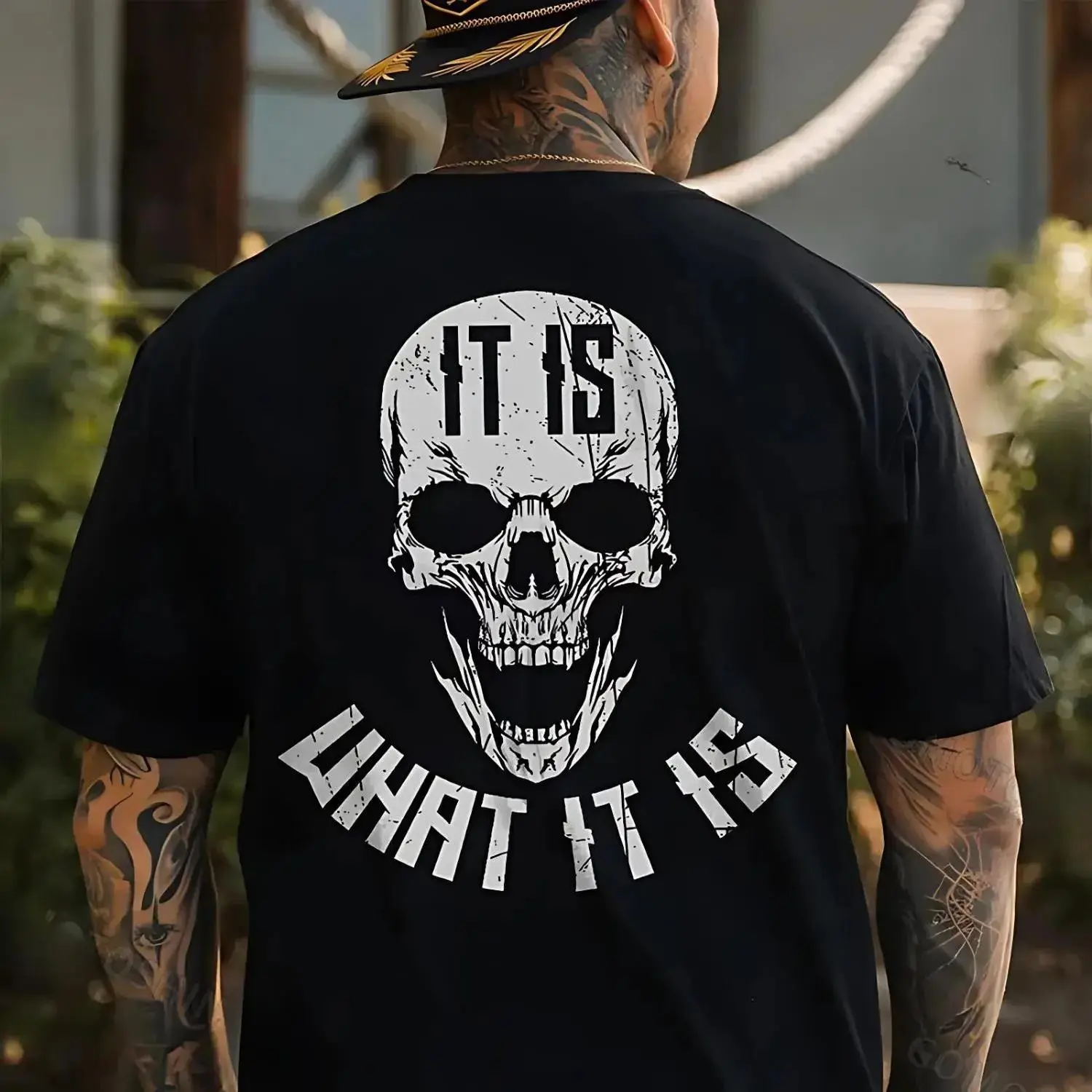 IT IS WHAT IT IS Skull Print Men's T-Shirt, Top Menswear, Cotton Tee Shirt Casual Streetwear