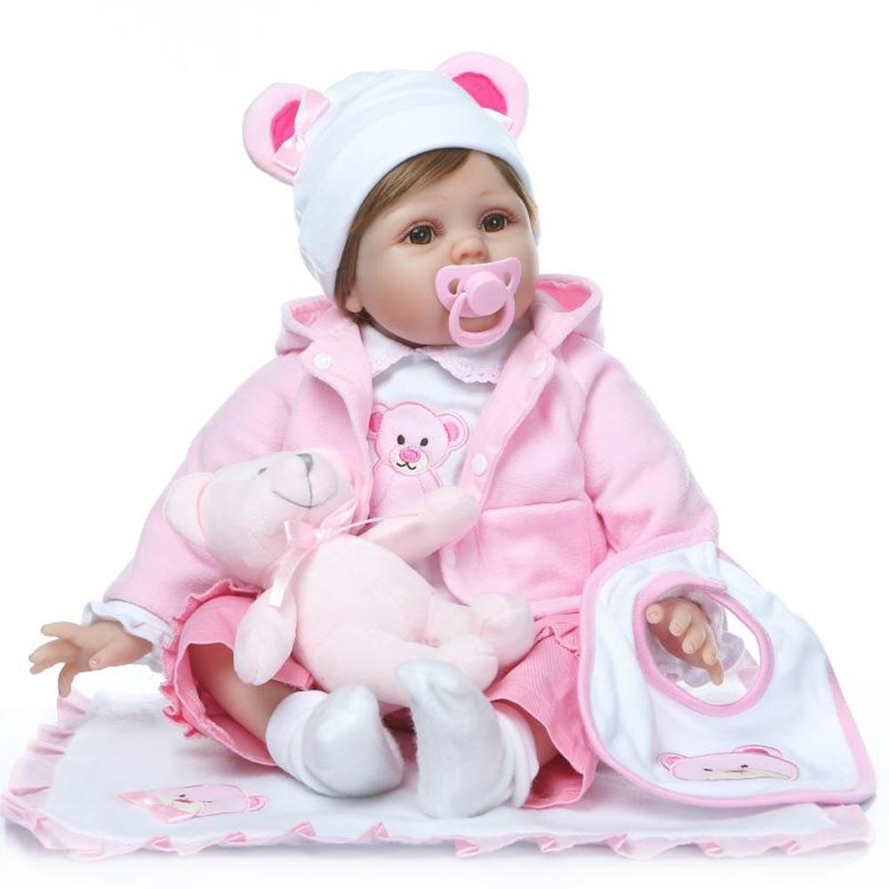 22 Inch Realistic Girl Doll With Bear Doll, Realistic Baby Girl Doll with Plush Bear Set, Lifelike Reborn Baby Doll Set, Lifelike Reborn Doll, Gift Toy For Kids, Reborn Baby Dolls