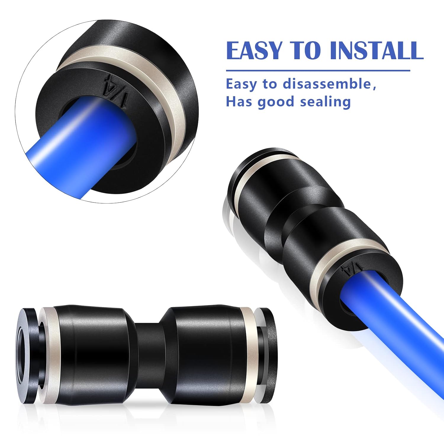 Push to Connect Fittings Air Line Pneumatic Fittings Kit 28 count Air Quick Disconnect Tube  Release Connectors Hose Tube Union 7 Spliters+7 Elbows+7 Tee+7 Straight(1/4 Inch OD)