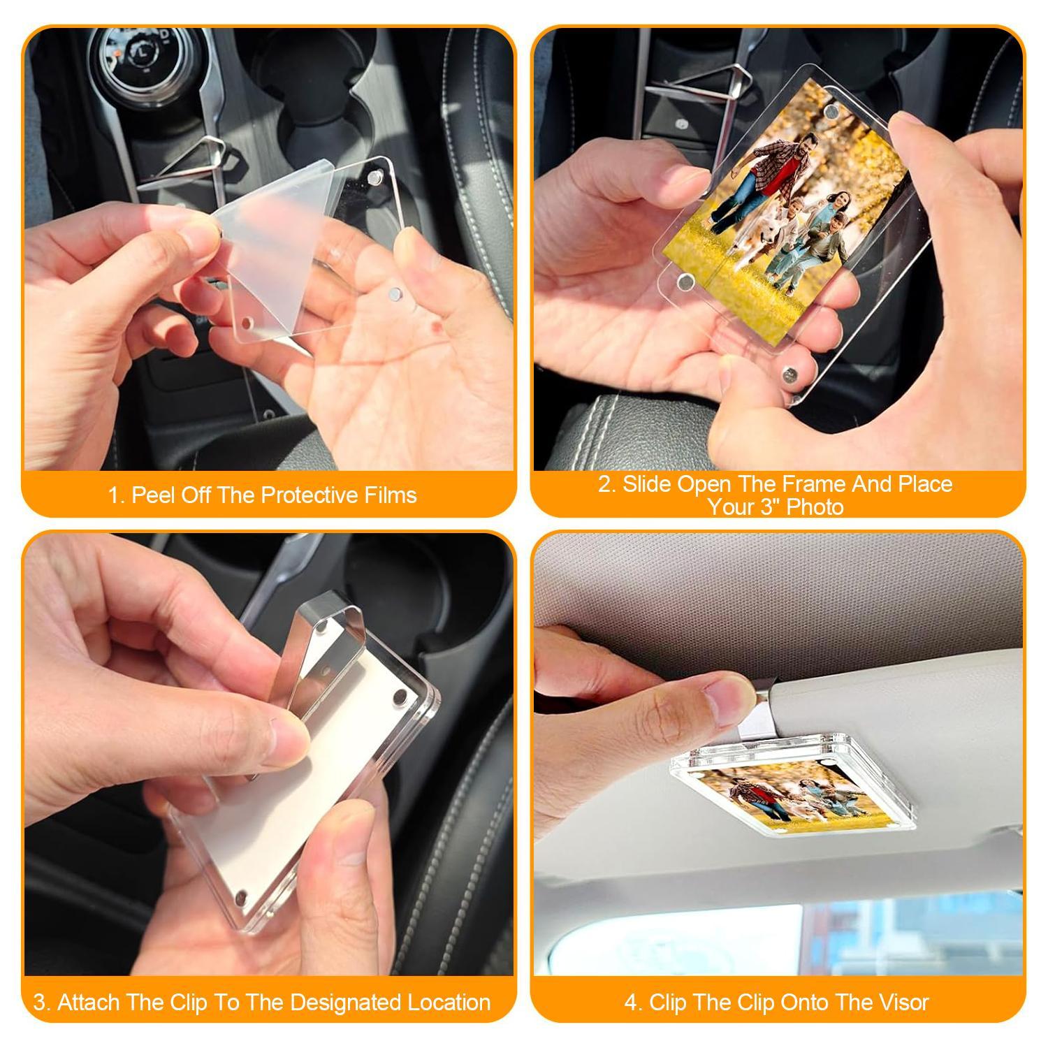 1/2Pcs Car Picture Holder for Sun Visor Magnetic 2.36"x3.5" Clear Acrylic Photo Clip Horizontal Vertical Display Perfect for Polaroid Go Instax Mini Drive Safe Gift